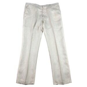 Baird McNutt Murano Linen Pants Mens 44x34 Zac Fit Beige Cuffed Trousers